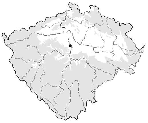 Obr. 1a. Roztoky u Prahy, okr. Praha-západ. Poloha lokality na mapě Čech. Kresba redakce. Abb. 1a. Roztoky bei Prag, Landkr. Prag-West. Lage der Lokalität auf der Karte Tschechiens.