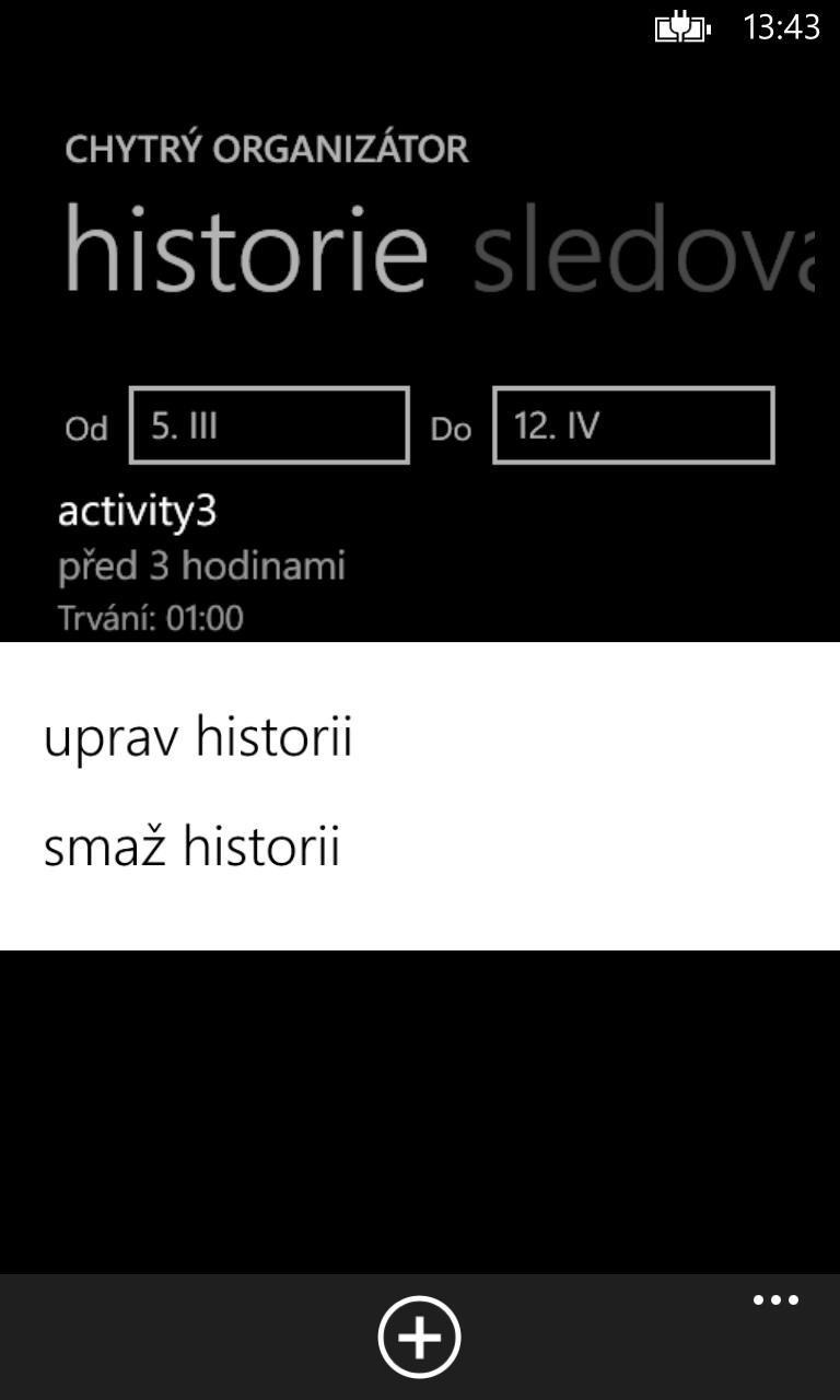 Je zde možné vidět možnosti vytvoření nové historie.