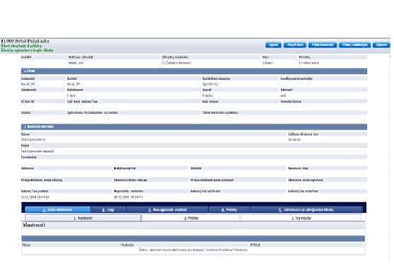 Po kliknutí na příslušnou položku v seznamu, se zobrazí formulář s podrobnými informacemi o daném záznamu.