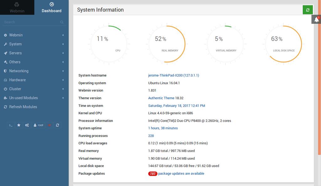 5 TEST INSTALACE NĚKTERÝCH PANELŮ 25 Při instalaci se skript zeptá na plnohodnotné jméno domény. Pro testování byl použit název localhost.example.com.