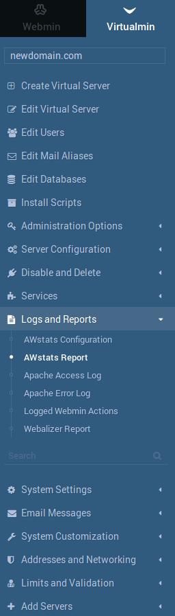 7 WEBMIN 34 Obrázek 9: Webmin rozšířený o Virtualmin Instalace z localhostu, kde zvolíme soubor s příponou.wbm. Stáhnutí souboru do složky ve svém systému a nahrání přes Webmin rozhraní.