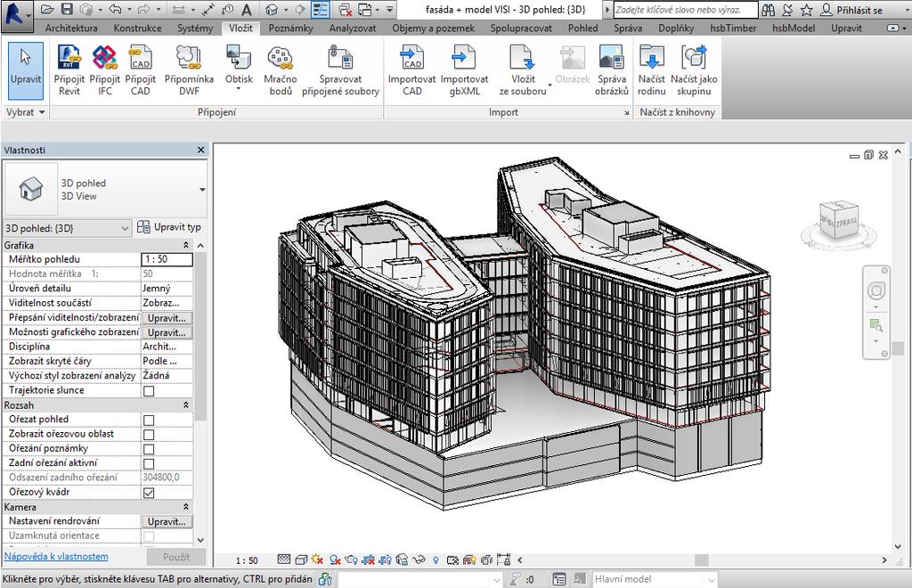 Obrázek 42: BIM model Visionary v prostředí Autodesk Revit 2016 Zdroj: Vlastní tvorba/ model vlastní SKANSKA a.s. Po exportu upraveného modelu do formátu FBX je možné tento model otevřít v programu 3ds Max a pokračovat v úpravách.