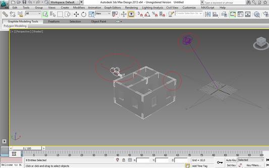 Obrázek 43: Ukázka úpravy jednoduchého modelu v programu 3ds Max Zdroj: Vlastní tvorba Pro větší přehlednost jsem pro ukázku úprav modelu v programu Autodesk 3ds Max využil jednoduchý model bytu.