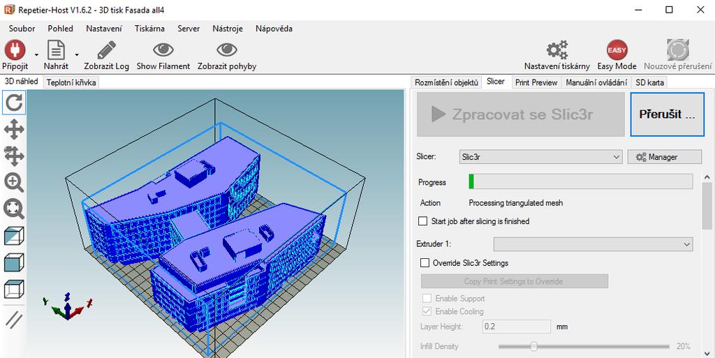 V případě objektu Visionary jsem provedl ruční korekci tiskařského procesu. Trysková hlavice musela v oblasti střešní konstrukce překonávat v některých místech vzdálenost až 3 cm bez podpor.