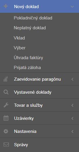 Strana 23 / 113 základnej kategórie funkcionality. Tieto položky sú sprístupnené podľa pridelených oprávnení prihláseného podnikateľa. Obrázok 13: Základné menu s položkami Nový doklad 3.3.2 Informačné menu Panel umiestnený hore, ktorý je vždy viditeľný.