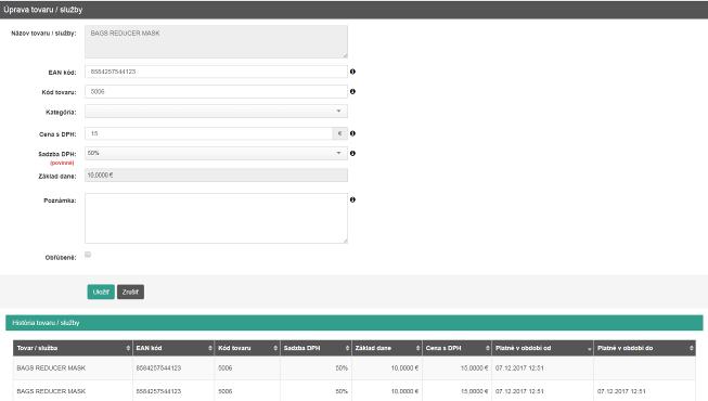 Strana 57 / 113 Obrázok 58: Úprava tovaru alebo služby spolu s históriou Podnikateľ má možnosť hromadne upravovať DPH označeným položkám.