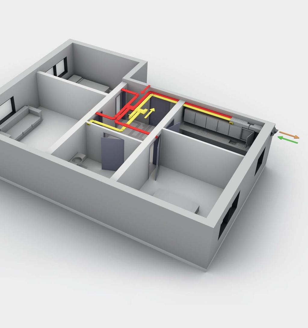 PŘÍKLAD 4 Byt, 80 m 2, rekonstrukce. Tento kompaktní větrací systém Zehnder se hodí pro rekonstrukci bytů bez náročných stavebních úprav (stejně jako pro novostavby).