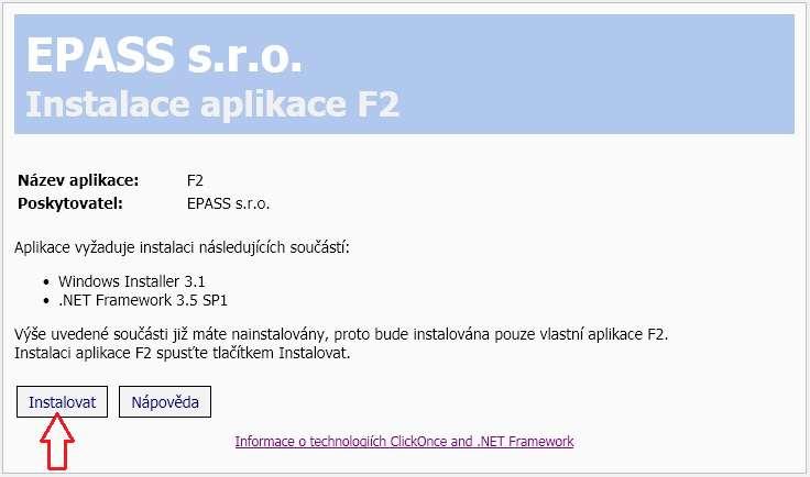 3.1. Internet Explorer 9 pod Windows 7 V internetovém prohlížeči otevřete stránku http://websrv.albixon.cz/f2 pro instalaci aplikace F2.