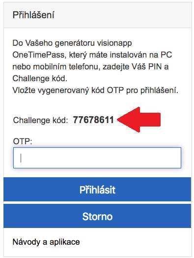 c) Spusťte aplikaci visionapp OneTimePass a zadejte Váš