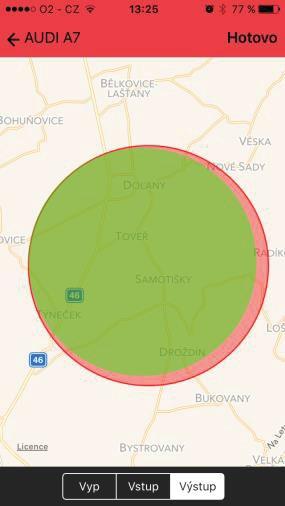 5 Zóna V mobilní aplikaci lze definovat geografickou oblast o poloměru 100 m až 50 km.