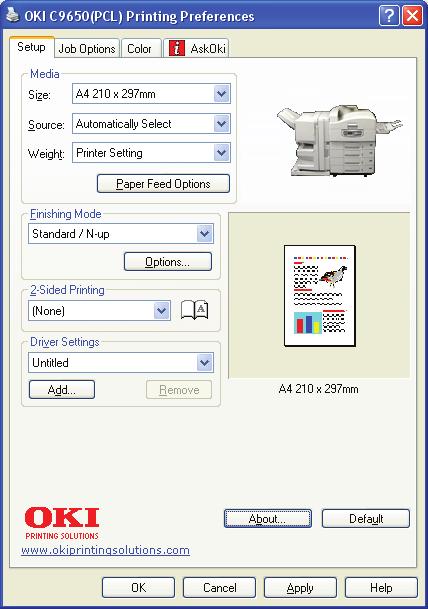 Emulace PCL Klepnutím na tlačítko Vlastnosti v dialogovém okně Tisk používané aplikace se zobrazí dialogové okno ovladače tiskárny, které umožňuje určit předvolby tisku pro daný dokument. 1.