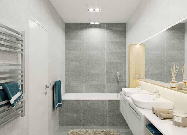 Obklady a dlažba (chodba, komora, koupelna a WC) V rámci standardního vybavení bytu si můžete vedle architektem vybraného standardu vybrat i z několika variantních dekorů podlah, dveří a obkladů dle