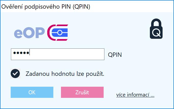 Obrázek 10: Okno pro zadání QPIN na klávesnici počítače (použití běžné čtečky) Obrázek 11: Okno s výzvou k zadání QPIN na klávesnici čtečky (čtečka bez displeje) Ovladače občanského průkazu vyzvou k