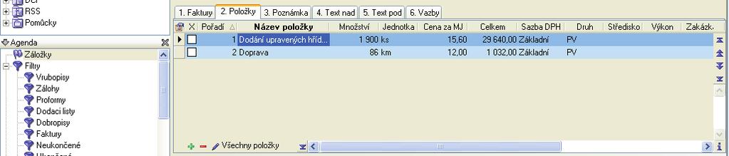 K A N C E L Á Ø 23 Poøízení nového záznamu 1.Vyplníme datum Vystavení dokladu, do pole Doklad vybereme dokladovou øadu pro vystavené faktury, program doplní èíslo, Postfix a Párovací znak. 2.Z èíselníku vybereme Typ dokladu - Faktura, Dobropis, Dodací list, Proforma faktura (nedaòová), Zálohová faktura (daòová) nebo Vrubopis.