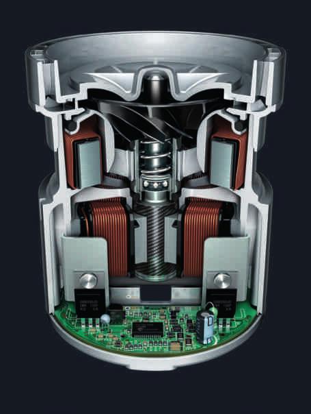 Digitální motor Dyson V4 je odlišný. Je kompaktní, výkonný a místo staromódních uhlíkových kartáčů využívá digitální pulzní technologii, díky níž se točí až třikrát rychleji než běžný motor.