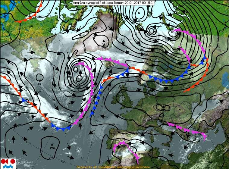 Obr. 4 Synoptická situace nad Evropou, 20. 1. 2017 2.2 Únor 2017 Únor na rozdíl od ledna 2017 nebyl zdaleka tak chladný.