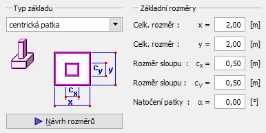 Tyto rozměry se dají později upravit. V nově otevřeném dialogovém okně máme možnost manuálně zadat únosnost základové půdy Rd nebo nechat program ji automaticky dopočítat. Zvolíme možnost dopočítat.