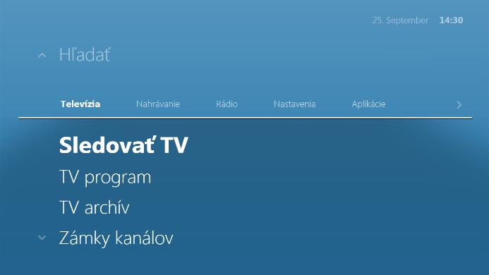 Sledovať TV Po potvrdení možnosti Sledovať TV tlačidlom OK sa na obrazovke zobrazí predvolený kanál.