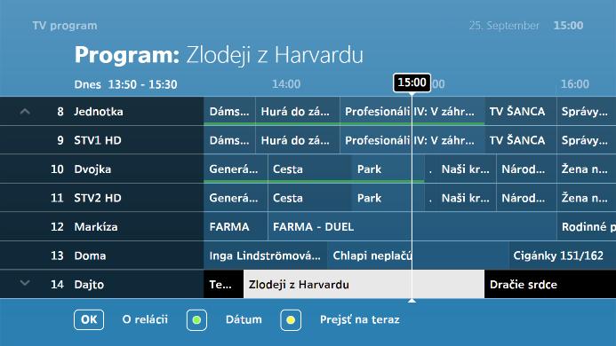 Pre priamy vstup do TV programu v živom vysielaní použite tlačidlo EPG alebo TV na diaľkovom ovládači.