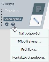 7. Řešení potíží V případě, že při používání pera IRISPen Air 7 budete mít potíže: Kliknutím na ikonu s otazníkem zobrazte nabídku pro