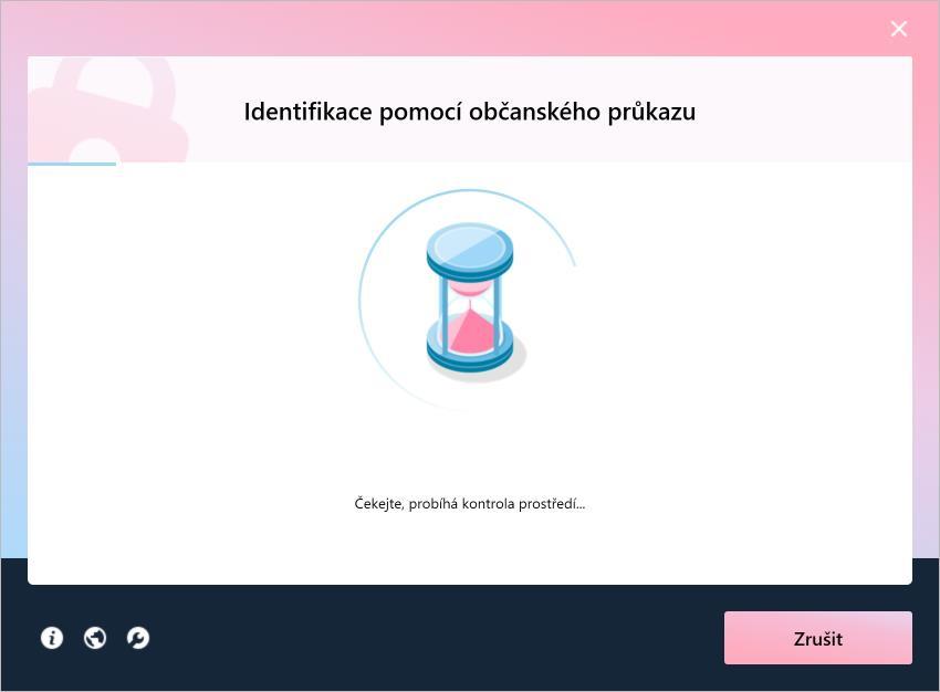 5.4.1 Kontrola prostředí a zjištění údajů o identifikaci Po spuštění aplikace eobčanka - identifikace automaticky zahájí kontrolu prostředí.