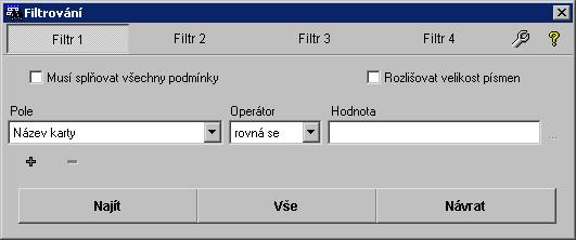 MEATEST WinQbase 3.08 3. FUNKCE PROGRAMU Následující funkce se nacházejí na většině panelů programu a jsou přístupné po aktivaci tlačítka s příslušným symbolem. 3.1 Filtrování Program umožňuje záznamy v databázi filtrovat a/nebo je vyhledávat.