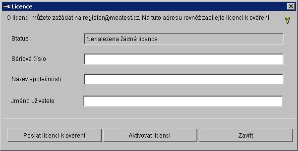 WinQbase 3.08 MEATEST Krok 1 Identifikace společnosti Zadá se Sériové číslo, Název společnosti a Jméno uživatele na kterého má být licence registrována.