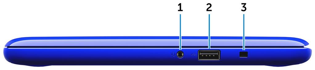 Pohledy Vlevo 1 Port napájecího adaptéru Slouží k připojení napájecího adaptéru jako zdroje napájení a k nabíjení baterie.