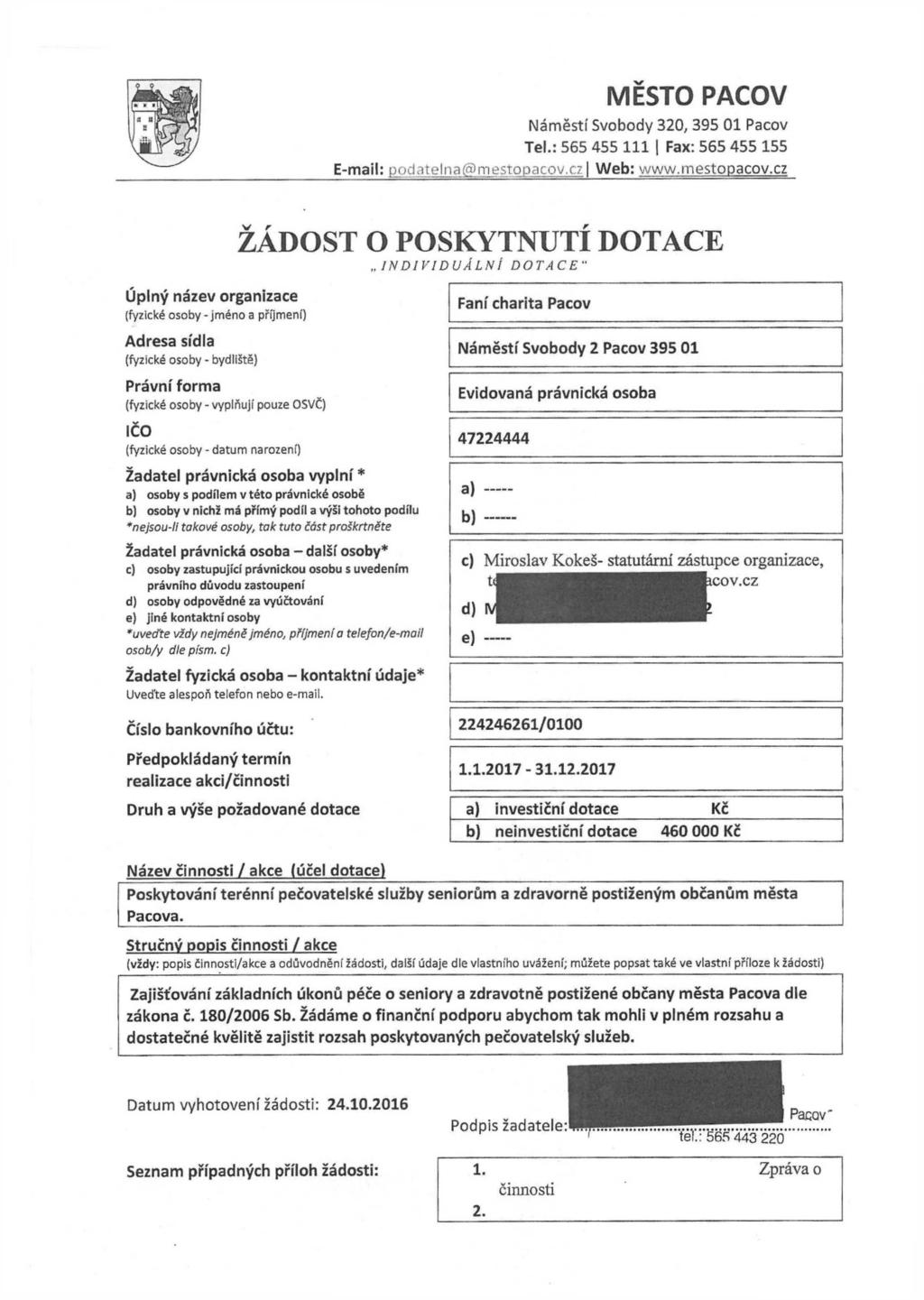 MĚSTO PACOV Náměstí Svobody 320, 39501 Pacov Tel.: 565455 111 Fax: 565 455 155 E-mail: pod3teinacaimestopacov.