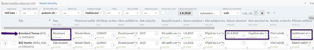 správně Důležité je správně vyplněné datum konce, které musí odpovídat datu zkoušky Ostatní volby stačí zkontrolovat, případně upravit dle potřeby 4) Po kontrole a případné úpravě hodnot, které