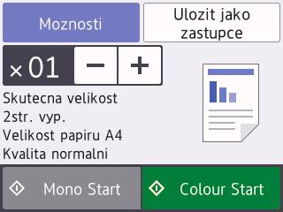 4 Kopírování Kopírování dokumentu 3 Ujistěte se, že jste do zásobníku papíru vložili správnou velikost papíru. Vložte dokument. Stiskněte tlačítko [Kopirov.].