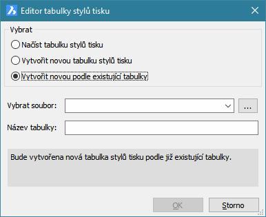 Vytvořit novou podle existující tabulky BricsCAD > Tabulky stylů tisku CTB a STB Volbou vyvoláte uložení vybrané tabulky pod jiným názvem: Klepněte na tlačítko a otevřete soubor se stávající tabulkou.