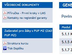 Obr. 3: Záznam o splnění testu postupným klikáním tlačítkem myši na názvy on-line testů kurzu ZAD PUP MZ si můžete zkontrolovat, zda máte všechny testy splněny; zobrazeny jsou i podrobnosti o splnění