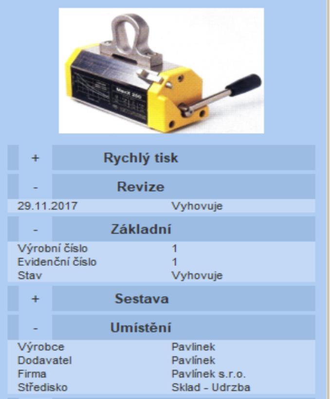 Po uložení revize se již revize zobrazí v evidenční kartě i v informačním boxu v záložce prostředků napravo.