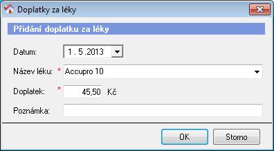 7 Doplatky za léky U každého klienta lze evidovat v průběhu měsíce jeho doplatky za léky. Na tuto sekci samozřejmě existuje přístupové právo a tak doplatky může do programu zadávat např.