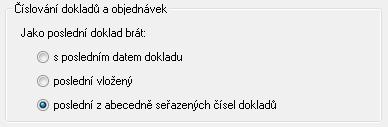 Před názvem depozita je volba, jestli má program při přidávání pohybů automaticky nabízet následující číslo dokladu. Číslo dokladu se skládá z předpony, vlastního čísla dokladu a přípony.