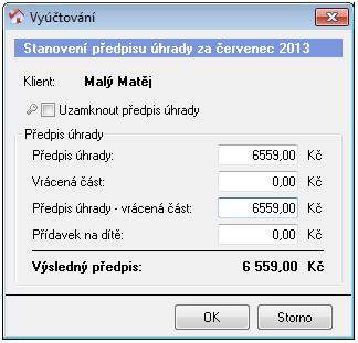 U klientů, kteří mají zadanou nepřítomnost, budou upraveny předpisy ve sloupci Předpis klient a PP a tito klienti budou mít přeplatek, který je zobrazen v posledním sloupci.