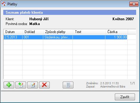 Částka může být kladná i záporná. Kladná částka znamená, že jste obdrželi platbu od klienta bude se tisknout Příjmový doklad. Záporná částka znamená, že jste klientovi částku vyplatili (např.