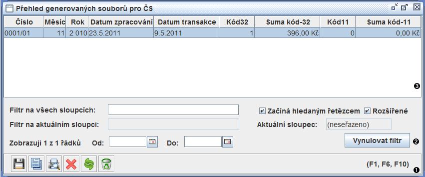 Modul Česká spořitelna Panel akcí Panel filtrace Tabulka záznamů Obrázek 9.1. Okno generovaných disket 9.6.