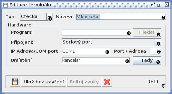 Modul hardware EC elektronik, modely PE02-4, PE20-3X8, PE26-6x8. 18.3. Okno editace terminálu V okně lze nastavit základní parametry terminálu a jeho název. Okno lze vyvolat ze Seznamu terminálů.