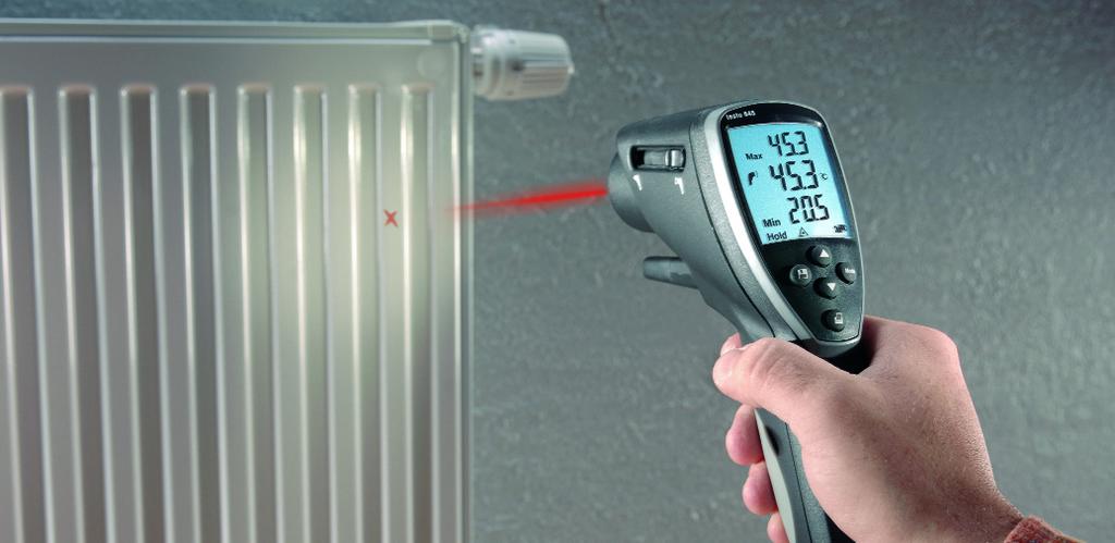 Víc než měření teploty testo 845 s integrovaným měřením vlhkosti Pro měření klimatu v místnosti je možné pomocí vlhkostního modulu měřit relativní vlhkost vzduchu v místnosti (% rv), teplotu vzduchu