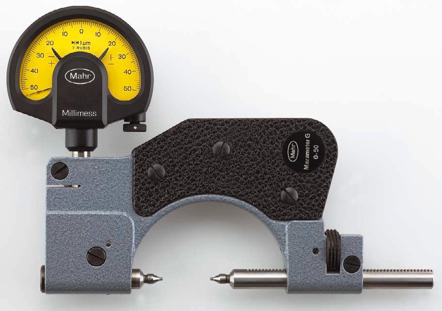 - 9-8 l Třmenové kalibry s indikátorovým úchylkoměrem 840 FG s výměnnými měřicími doteky Parametry 840 FG Měřicí vřetena s vnitřním závitem M 2,5 pro našroubování výměnných měřicích doteků