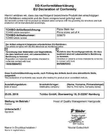 Vyhlásenie o zhode Made exclusively for: Tchibo GmbH, Überseering 18, 22297 Hamburg, Germany, www.tchibo.