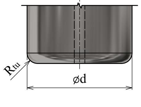 Poloměry zaoblení tažníku jsou stejné nebo větší, než poloměry tažných hran tažnice. Poloměry tažníku u poslední operace (obr.