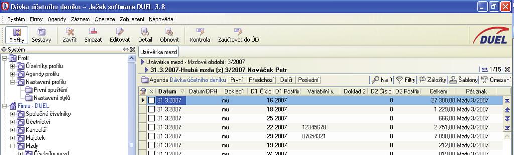 Parametry jsou nabídnuty podle stejných hledisek jako v pøedešlém pøípadì pøenosu do ZaP. Dále mùžeme zaškrtnout volbu, kterou zajistíme kumulaci zaúètování mezd.