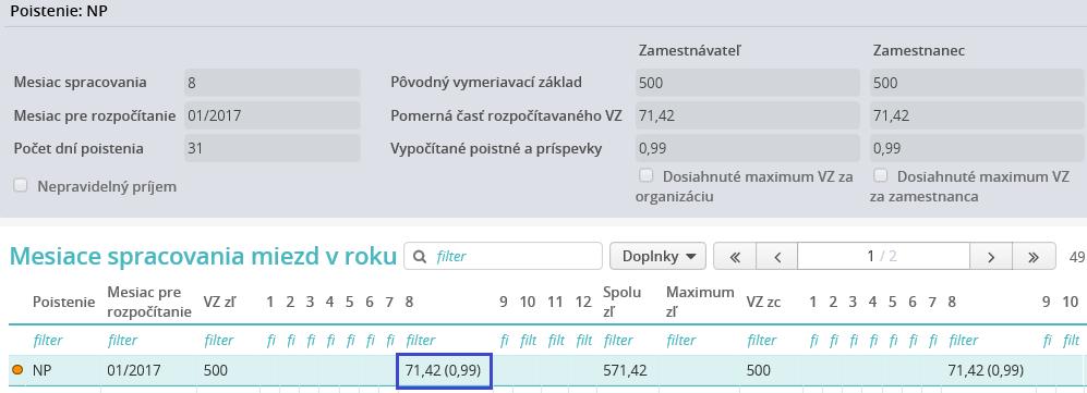 HUMANET PERSONALISTIKA A MZDY časť I. Pre podrobnejšie zobrazenie údajov v mesiaci, na ktorý sa príjem rozpočítava, kliknite na hodnotu v stĺpci kalendárneho mesiaca spracovania miezd.