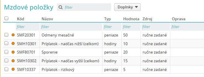 zadané. História zobrazuje zmeny vykonané na všetkých položkách v rámci kmeňového alebo nákladového mzdového záznamu.