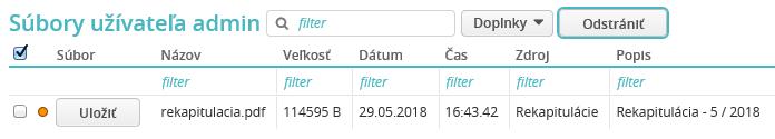 2 Ukladanie vybraných pdf a xlsx súborov do priečinka Dočasné súbory užívateľa V spracovaní vybraných zostáv je k dispozícii označovacie políčko Namiesto