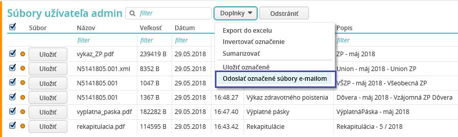 Funkcie zavedené v súvislosti s pravidlami GDPR/Ukladanie vybraných pdf a xlsx súborov do priečinka Dočasné súbory užívateľa NÁŠ TIP: Po uložení spracovaného súboru môže užívateľ následne označením