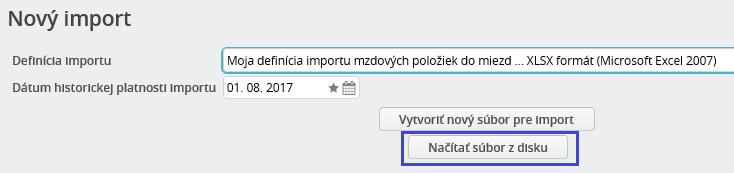Pre spustenie importu sa vo voľbe Import dát klikne na tlačidlo Nový import, v políčku Definícia importu sa vyberie požadovaná definícia